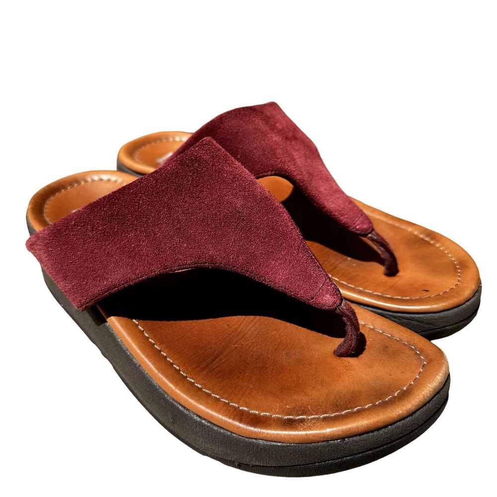 Fitflop Lulu Sleek Suede Toe Post Thong Sandals Slip On Leather Oxblood Red 5 - Picture 2 of 7